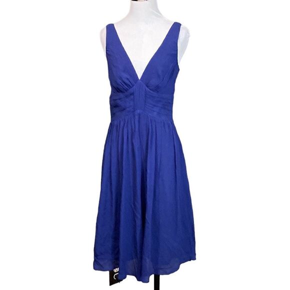 Express Dark blue Silk Chiffon Sleeveless Vneck Dress - Picture 1 of 11